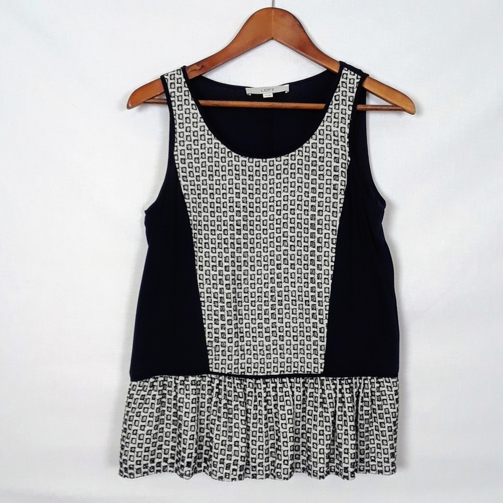 LOFT black-white eyelet peplum top XS - Picture 1 of 5